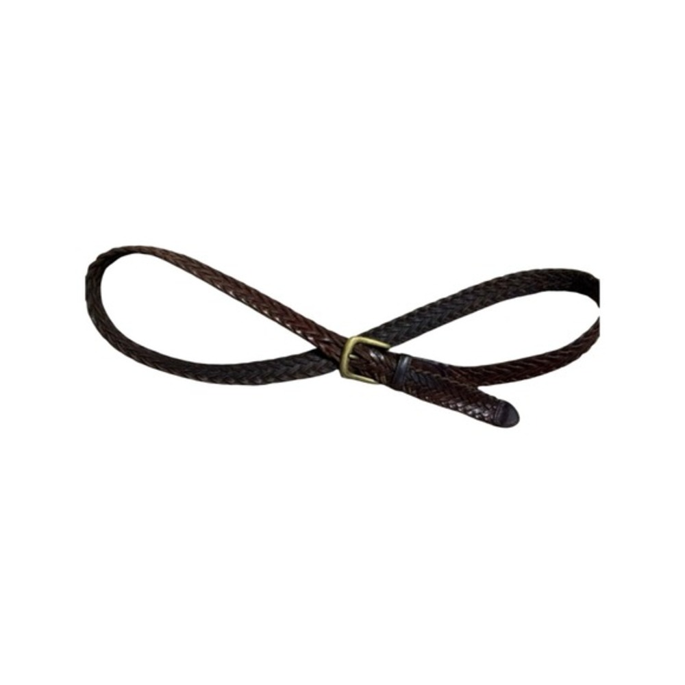 Woven Braided Brown Leather Belt - Genuine Leather - Antique Brass Buckle -‎ 40